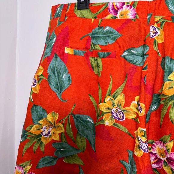 VINTAGE 100% linen Lauren Ralph Lauren Floral Red Women's Shorts - Picture 9 of 13
